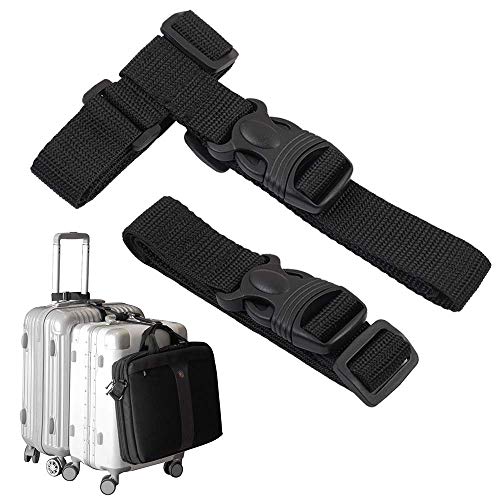 Ajmyonsp 2Pack Add A Bag Luggage Strap Adjustable Suitcase Belt Travel Attachment Travel Accessories for Connect Your 3 Luggages, Black