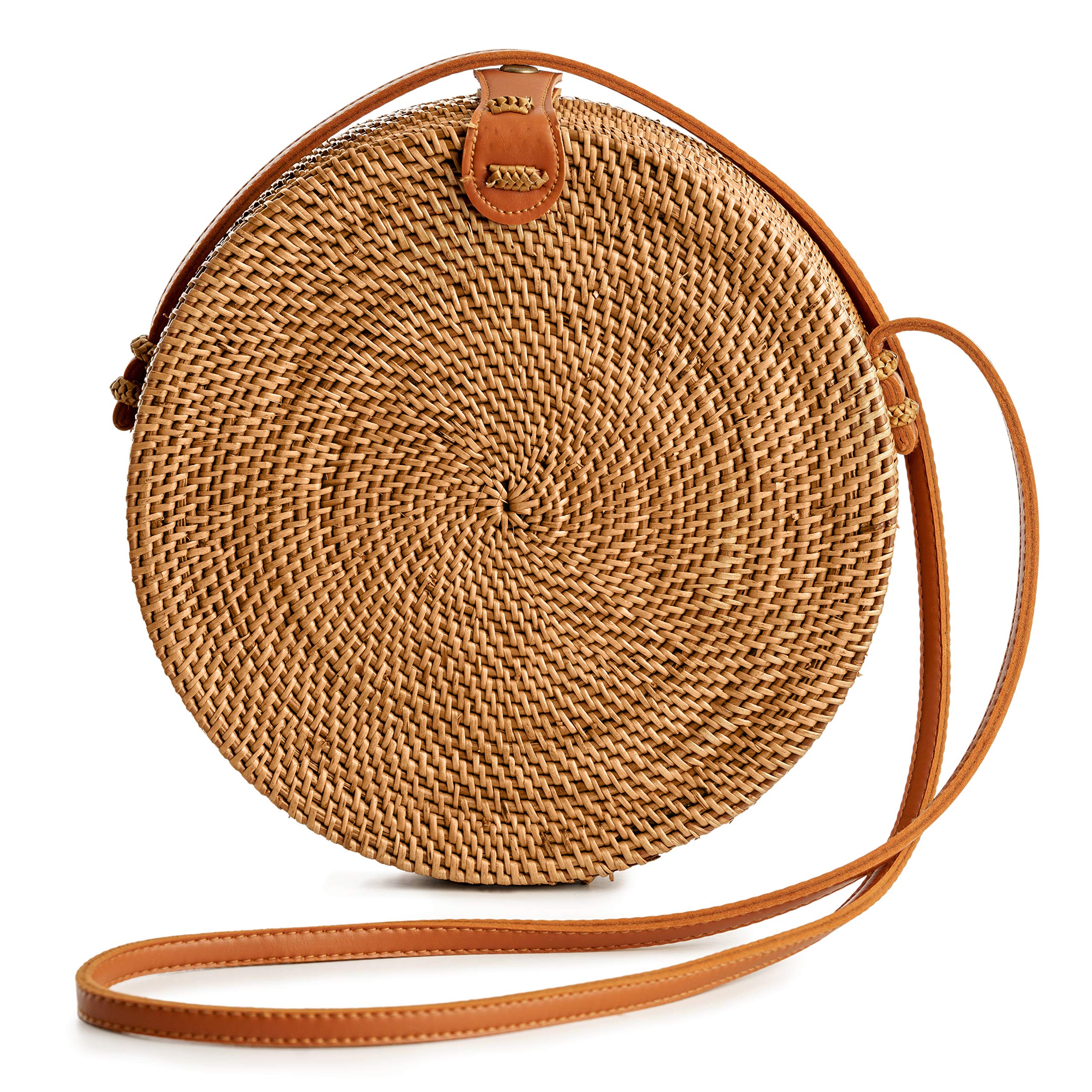 Round Rattan Bag with Handle Wicker Bags Premium Weaving
