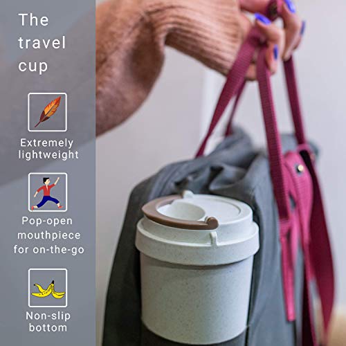 Rice Husk Fibre, BPA-Free, Double Wall Insulation Reusable Coffee Cups,  On-The-Go Travel Mug, Screw Tight Lid, Textured Grip, Ultra Lightweight 