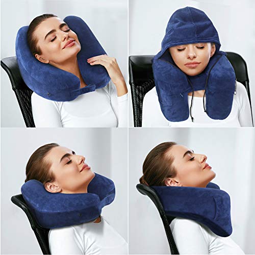 JefDiee Neck Pillows for Travel, Travel Pillow for Neck, Chin, Head  Support, Airplane Pillow with Soft Washable Velour Cover, Hat, Portable  Luxury Bag, 3D Sleep…