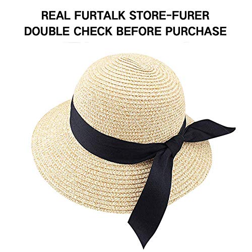 Furtalk Womens Beach Sun Straw Hat UV UPF50 Travel Foldable Brim Summer UV Hat(Large Size (22.4-23),Mixed Beige)