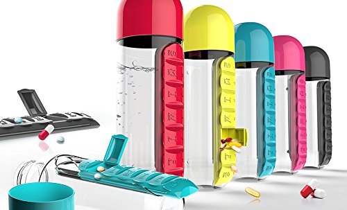 Pill / Vitamin Organizer Water Bottle by Asobu' 20 OZ Yellow NEW In Box
