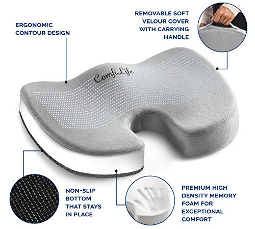 Memory Foam Seat Cushion - Back Pain Relief - Non-Slip Chair Pad