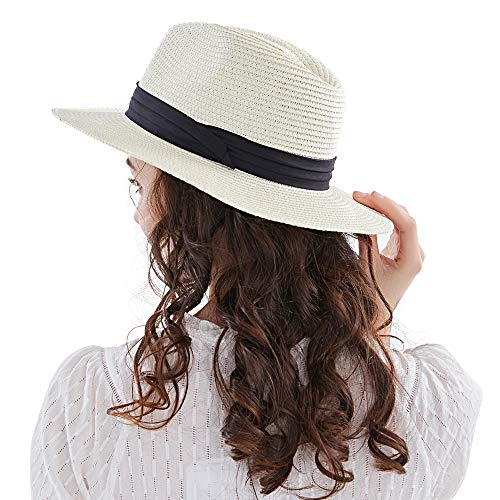 Anycosy Panama Straw Hat,Womens Sun Hats Summer Wide Brim Floppy