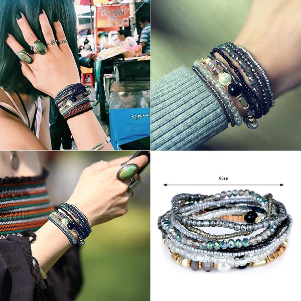 Multilayer Bohemian Bracelet Stackable Bead Bracelets Women Crystal Strand Bangle Charm Jewelry